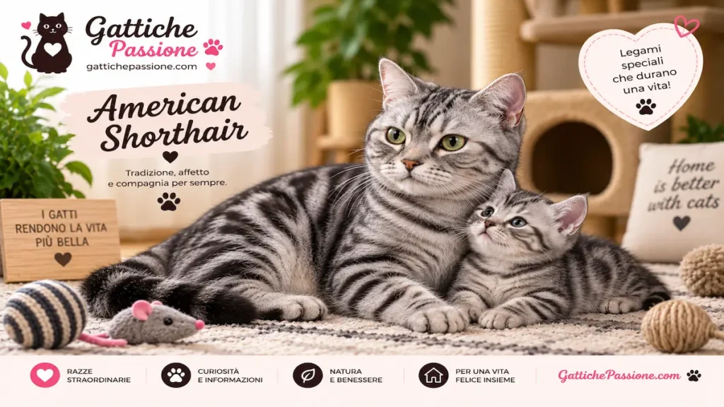 Mamma American Shorthair con il suo gattino dal mantello silver tabby