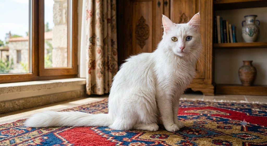 Gatto Angora Turco con eterocromia oculare