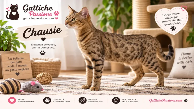 Gatto Chausie dal corpo slanciato e dal mantello tabby maculato