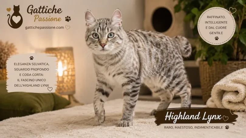Highland Lynx gatto dal pelo maculato, orecchie tufted e coda corta