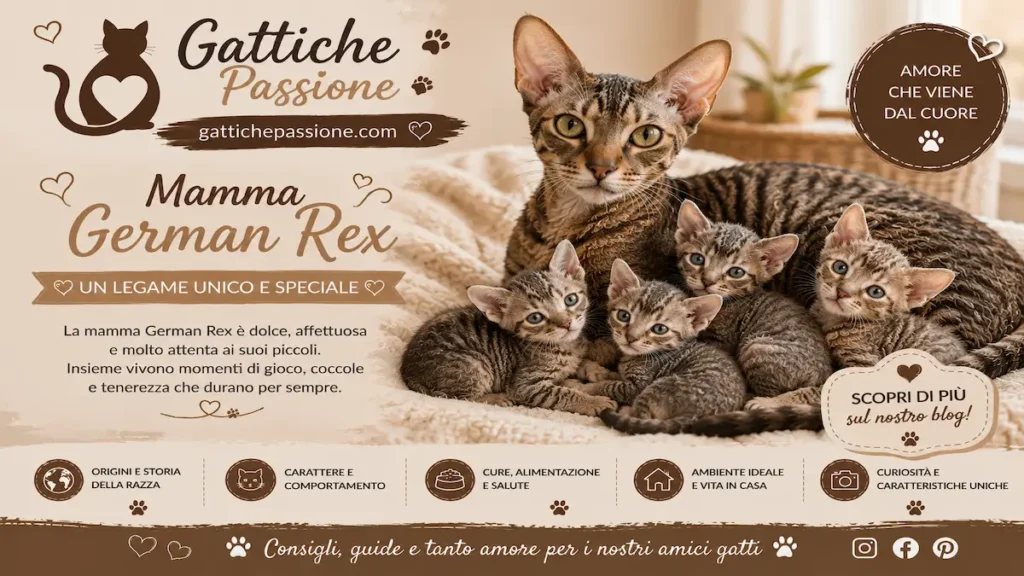 Mamma German Rex con i suoi gattini dal caratteristico pelo riccio