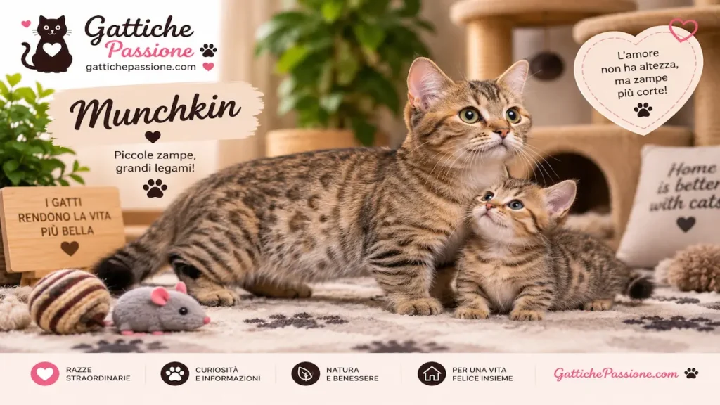 Mamma Munchkin con il suo gattino dalle caratteristiche zampe corte