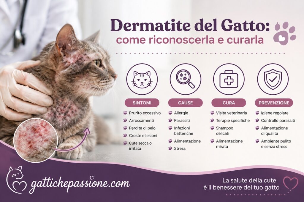 Dermatite del gatto: sintomi, cause, cura e prevenzione Veterinario visita un gatto con dermatite mostrando sintomi, cause, cura e prevenzione | GattichePassione.com