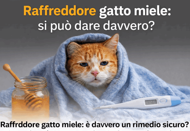 Gatto raffreddato con miele, cura naturale per il raffreddore.